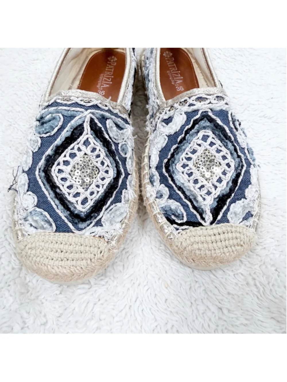 Patrizia Spring Step Agleam Sequin Embroidered Espadrilles Shoes Size 36 US 5.5